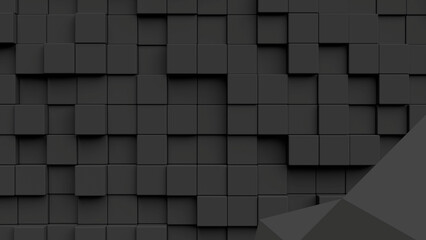 Abstract dark gray textured background with a geometric pattern of cubes and planes