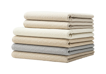 A clean pile of white cotton bath towels is neatly stacked