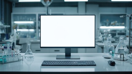 Blank computer monitor in a modern lab