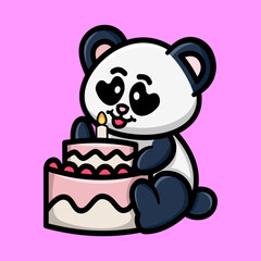 Cute Panda Celebrating Birthday Flat Illustration