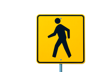 A yellow pedestrian crossing sign isolated on transparent background