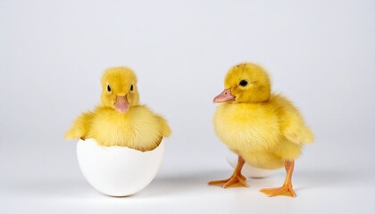 Fototapeta premium Cute Baby Chick and Duckling in Broken Egg A Delightful Springtime Scene of Newborn Animals