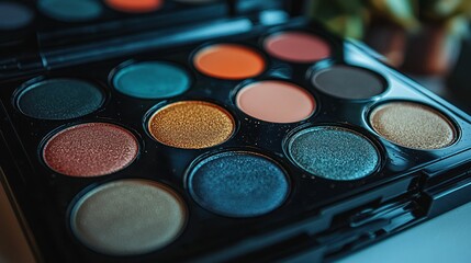 Colorful eyeshadow palette with circular compartments