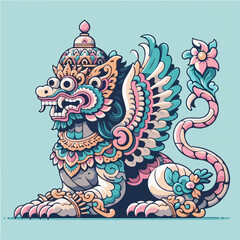 Vibrant mythical creature illustration. Colorful Southeast Asian cultural art and folklore.