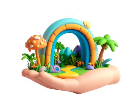 3D Cartoon Rainbow Landscape - Powered by Adobe