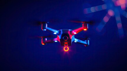 Drone action, modern flat design, creative light art, artistic lighting, abstract patterns, simple two-dimensional shapes, bright colors