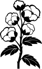 Black and White Cotton Plant Vector Illustration