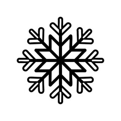 Black snowflake icon on a white background, perfect for winterthemed decorations, holiday invitations, Christmas cards, and seasonal projects.