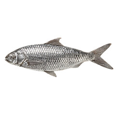 Fototapeta premium Detailed silver fish sculpture with intricate scales isolated on transparent background