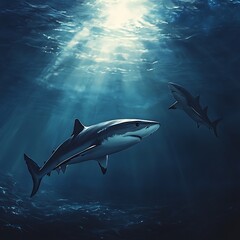 Bright patterned sharks floating through reef habitat high resolution picture