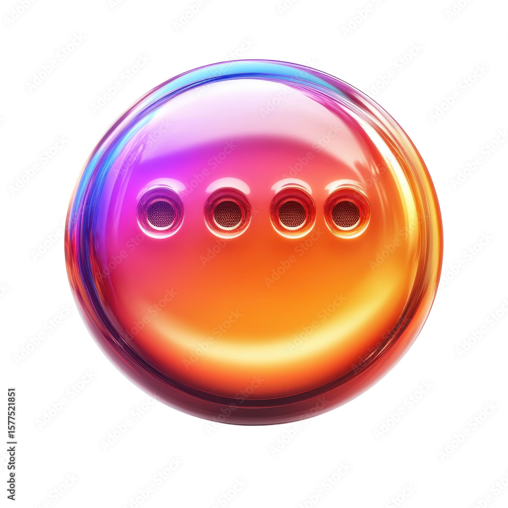 Poster more options bubble icon glossy rainbow sphere ui design element with four on transparent background