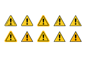 Many yellow warning signs isolated on transparent background