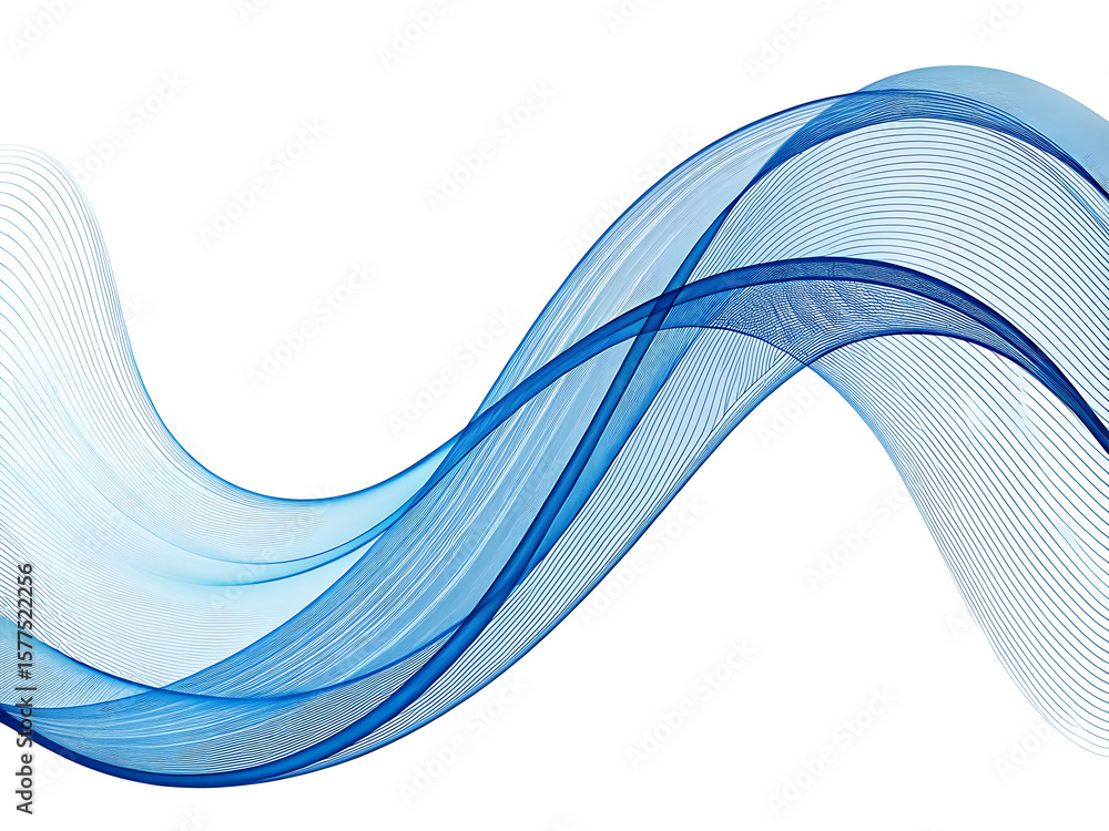 Poster abstract blue wave pattern flowing across a white background with subtle gradient effects present