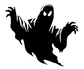 Spooky Ghost Silhouette – Evil-Looking Floating Spirit in Black Vector Style
