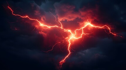 Red lightning isolated on a black background