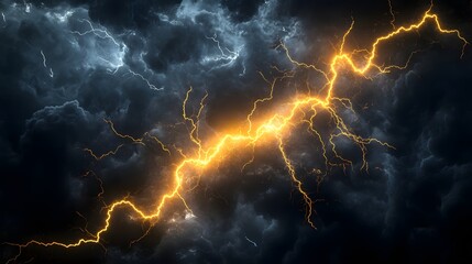 Yellow lightning isolated on a black background