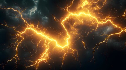 Yellow lightning isolated on a black background
