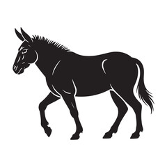 Fototapeta premium Silhouette of a donkey walking with its head turned to the left