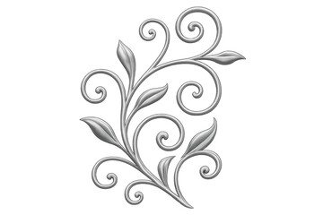 Silver floral ornament gleaming against transparent backdrop, enhancing decorative projects with refined metallic elegance