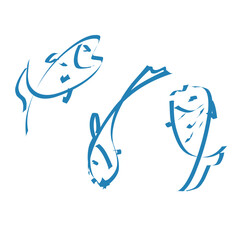 Abstract Blue Brushstroke Fish Trio Illustration