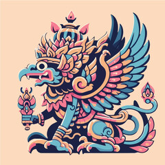 Majestic Garuda mythical bird illustration. Colorful symbol of power & cultural heritage.