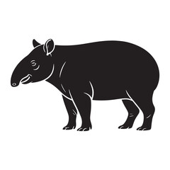 Obraz premium Black silhouette of a tapir standing on a white background