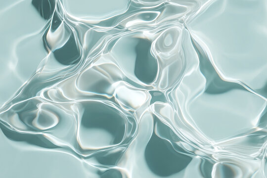Abstract light and shadow patterns created by water ripples. Ethereal and calming light blue hues.