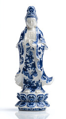 Fototapeta premium Intricate Porcelain Blue Figurine: Traditional Chinese Art Decor Featuring Deity with Ornate Craftsmanship