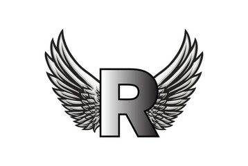 Wings badge logo Vector With Letter R - Letter R Wings logo.	