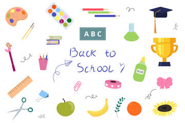 School supplies set.  Vector illustration for study, school, university.