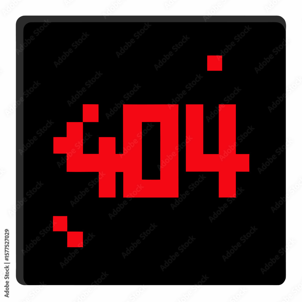 Poster bold red digital 404 error message inside a stark black square on white background