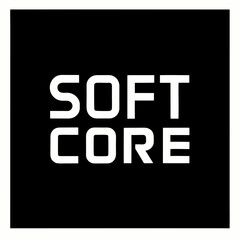 Minimalist black square with bold white text and soft core effect