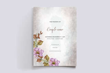 WEDDING INVITATION FRAME WITH FLOWER DECORATIONS AND FRESH LEAVES