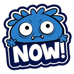 Navy blue circular sticker with not now text on a white background