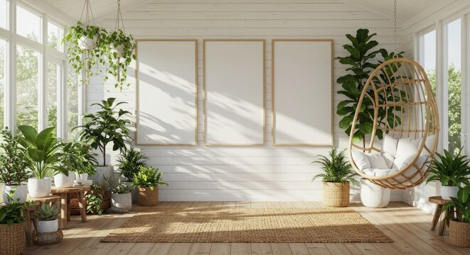 Boho Sunroom Triptych Frame Mockup