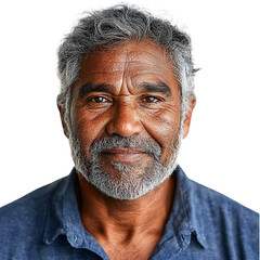 Front view close-up of a Aboriginal Torres Strait Islander man from Australia isolated on a white transpatent background