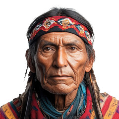 Front view close-up of a Apache man from the United States isolated on a white transpatent background