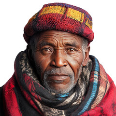 Front view close-up of a Basotho man from Lesotho isolated on a white transpatent background