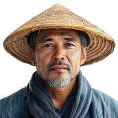 Front view close-up of a Batak man from Indonesia isolated on a white transpatent background