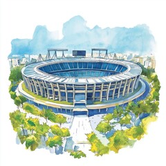 Maracana Stadium. Maracana Stadium hand drawn watercolor illustration