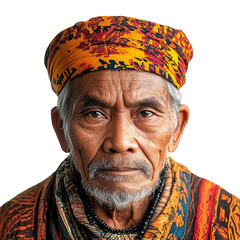 Front view close-up of a Batak man from Indonesia isolated on a white transpatent background