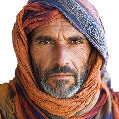 Front view close-up of a Berber man from Algeria isolated on a white transpatent background