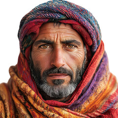 Front view close-up of a Berber man from Morocco isolated on a white transpatent background