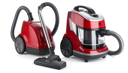 Fototapeta premium Two red vacuums on white background