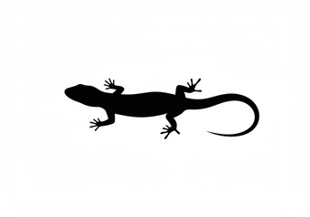 Black silhouette of a lizard with its tail curled on a white background