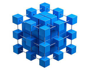 Obraz premium Big data , storage, blockchain icon. 3d cubes floating and connecting into big cube shape. transparent background.