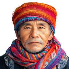 Front view close-up of a Hmong man from Vietnam isolated on a white transparent background