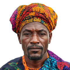 Front view close-up of a Joruba man from Nigeria isolated on a white transparent background