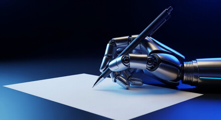 Ai robot writing with pen on paper concept artificial intelligence technology