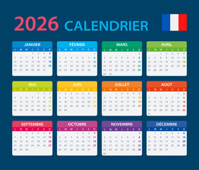 2026 Calendar - vector template graphic illustration - French version